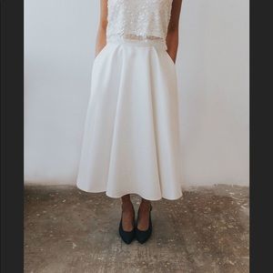 White satin boho tea length skirt.